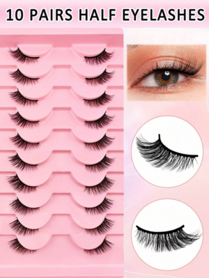 10 Pairs Natural Wispy Short False Eyelashes, Cat Eye