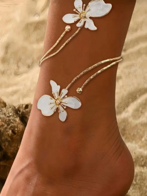 1pc Adjustable Geometric Floral Anklet - Elegant Open Anklet, Suitable For Daily Wear