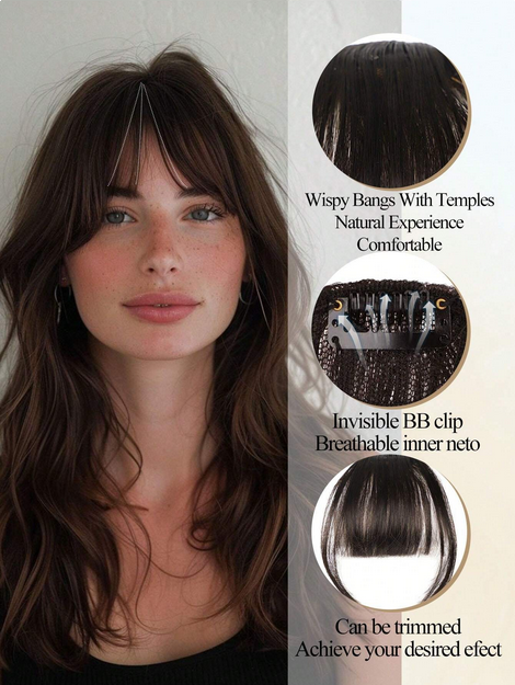 1pc Synthetic Air Bangs Wigs Hairpieces Hair Women Girl Black Hair Brown - Image 2
