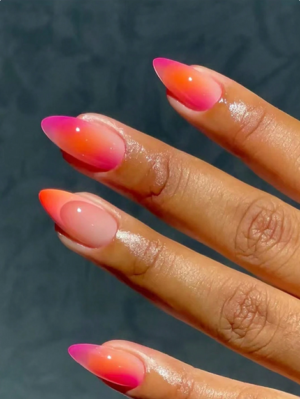 24pcs Short Almond-Shaped Nail Stickers, Minimalist Orange Ombre False Nails