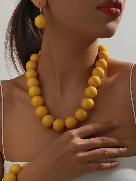 4pcs/Set Beaded Necklace, Bracelet, And Earrings Jewelry Set