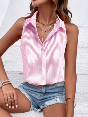 EMERY ROSE Women's Summer Casual Sleeveless Stripe Loose Shirt