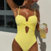Swim SXY 1pc Women's Solid Color Criss-Cross Design One-Piece Swimsuit, Push Up, Wireless