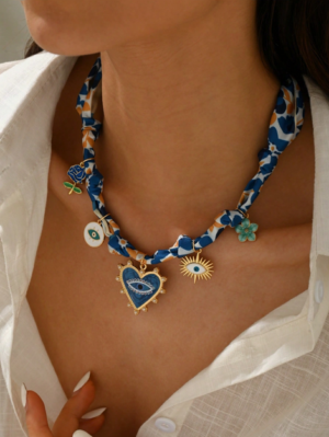 1pc Floral Eye Decor Vacation Scarf Necklace Blue Women's Necklace