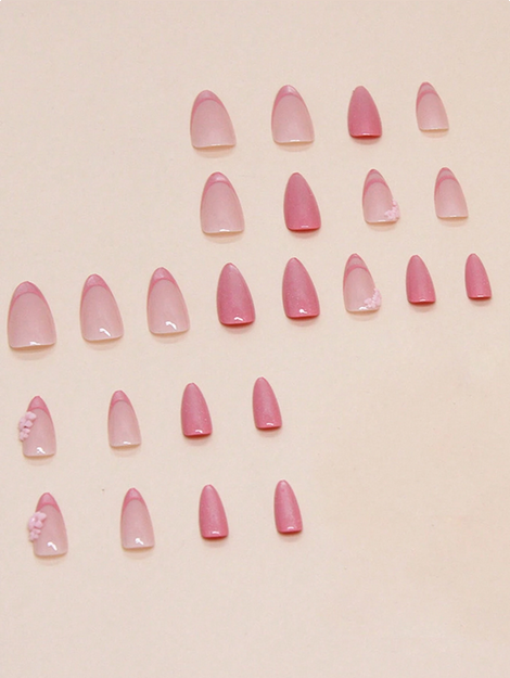 24pcs French Style Pink Cat Eye & Small Flower Design - Image 3
