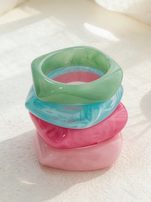 4pcs Set Geometric Summer Tie-Dye Resin Curved Beach Bracelet