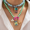 Blue Color Murano Beaded Necklace With Palm Tree Pendant Summer Beach