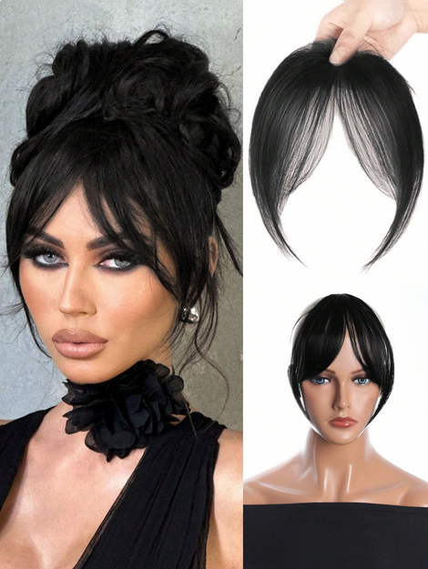 Clip In Bangs Black Centre Parting Bangs Hairpiece Synthetic Fake Wig Piece Bangs Hairpiece