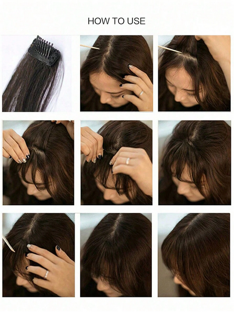 Clip In Bangs Black Centre Parting Bangs Hairpiece Synthetic Fake Wig Piece Bangs Hairpiece - Image 2