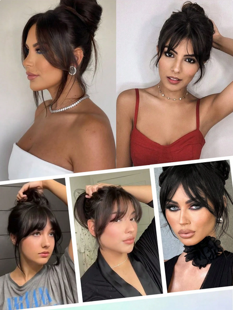 Clip In Bangs Black Centre Parting Bangs Hairpiece Synthetic Fake Wig Piece Bangs Hairpiece - Image 5